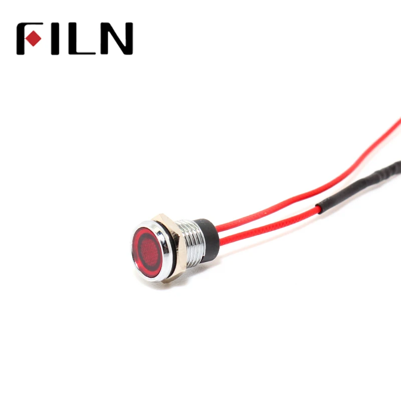 FILN 8mm FL1M-8FW-3 red yellow blue green white 6v 12v 110v 24v 220v led metal pilot lamp with 20cm cable