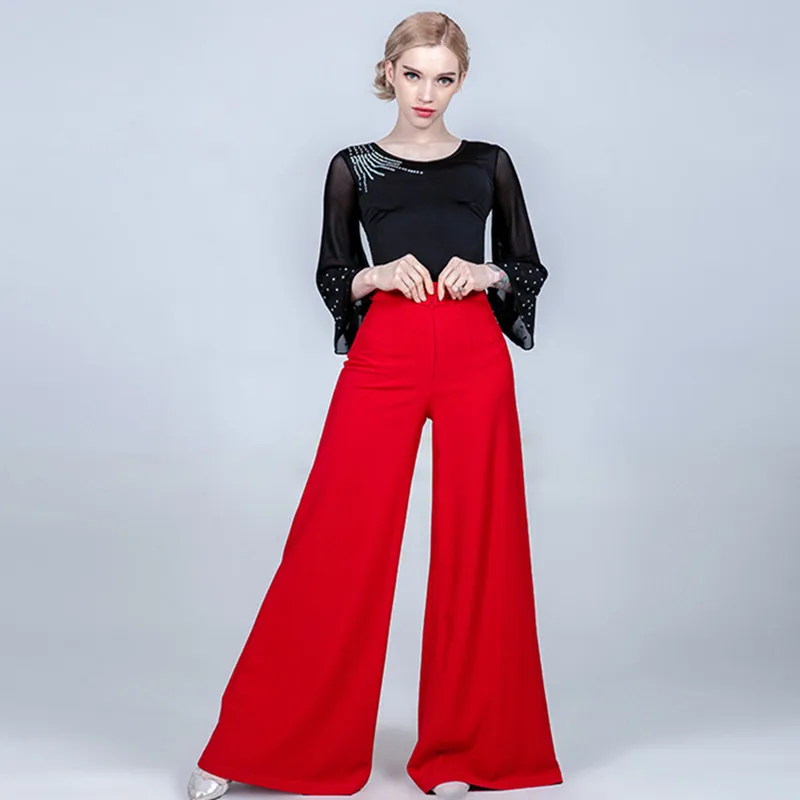 Calça de dança feminina latina, roupa moderna de dança de flamexpanso, para salão de baile, fantasia moderna de dança valsa, roupa de dança latina