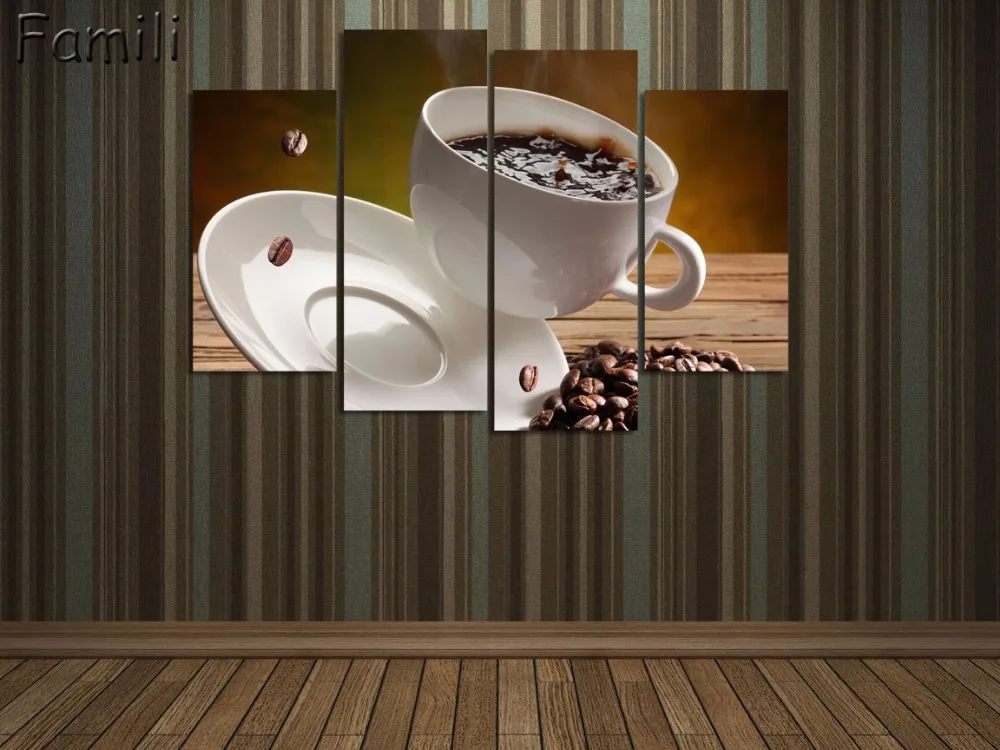 Unframed 4Pcs Coffee Cup Modern Paintings for Living Room Wall Art Canvas Painting On The Wall Home Decor Kitchen Oil Painting