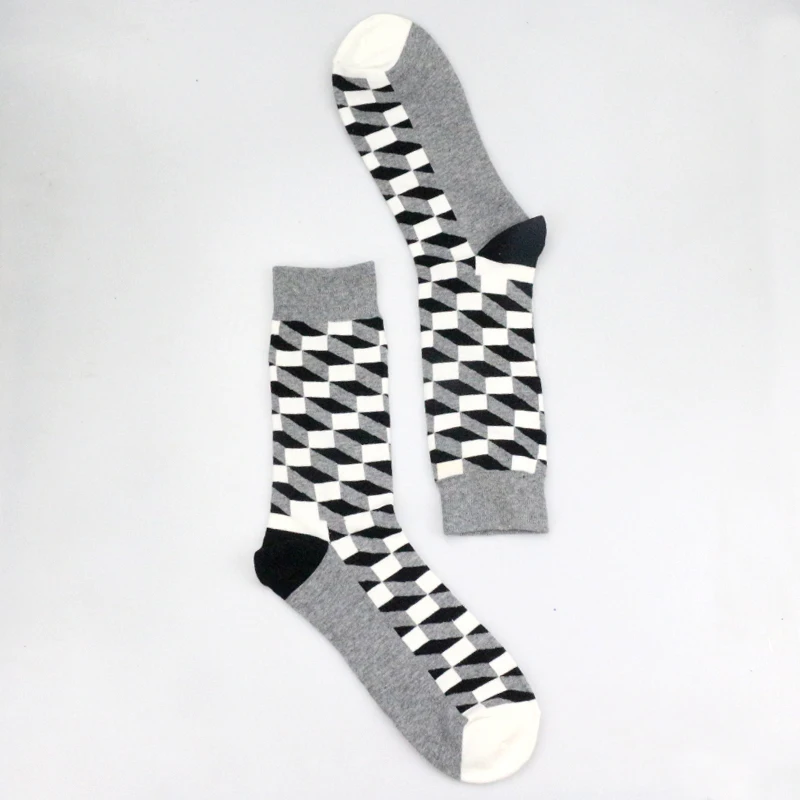 Women Personality European Version Couples Socks Funny Happy Socks Cotton Plaid Geometric Lattice Striped Men Socks Female