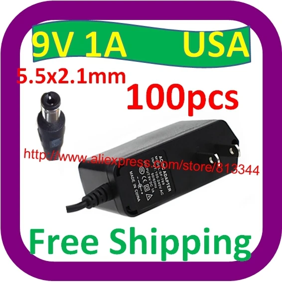 100 pcs  AC to DC 9V 1A 1000mA Power Supply Adapter For CCTV DVR Security Camera US-Plug