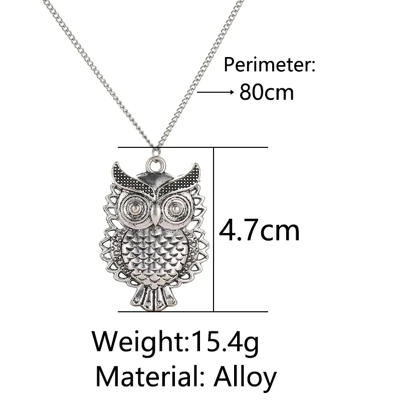 Vintage Vivid Carved Owl Cute Animals Pendant Long Thin Chain Ethnic Style Antique Silver Plated Necklaces For Women