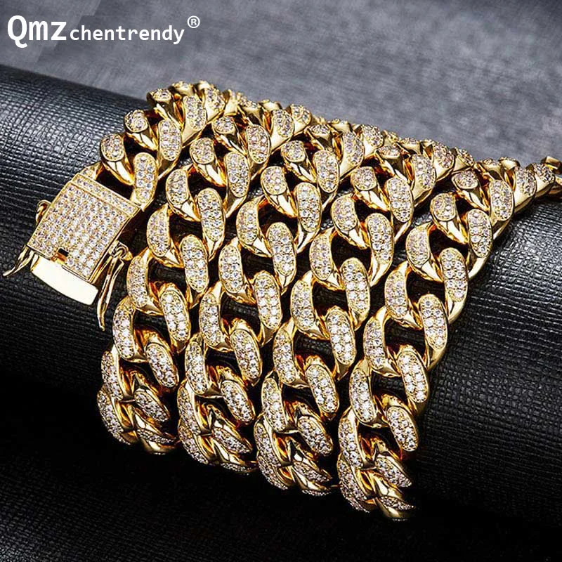 

Hip hop Mens Miami Curb Cuban Chain Necklaces Bling Iced Out Fully Cz Boy Necklace With Luxury Box Clasp Jewelry Drop Shipping