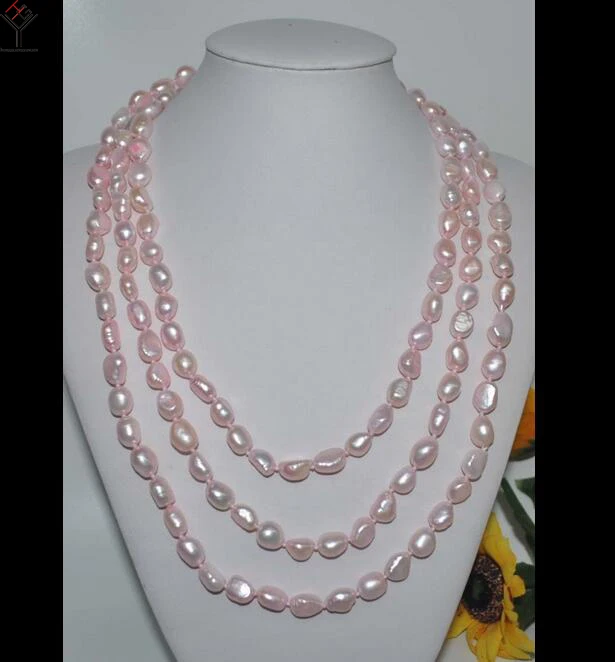 Jewelry 120CM 46inch Necklace 8x9mm Light Pink Baroque Natural Freshwater Pearl