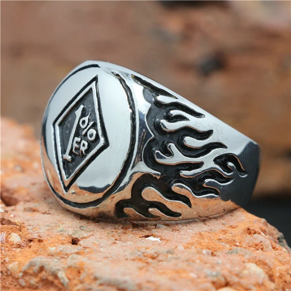 316L Stainless Steel Biker 1% er Ring Mens Motorcycle Biker Hell Fire 1%er Ring