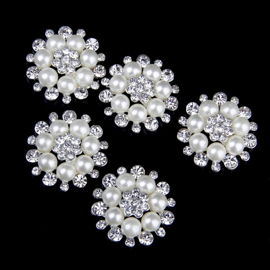 5pcs 30mm Crystal Rhinestone Buttons Pearl Flower Embellishments Buttons Flatback DIY Buckles for Wedding Jewelry Shoes Decor