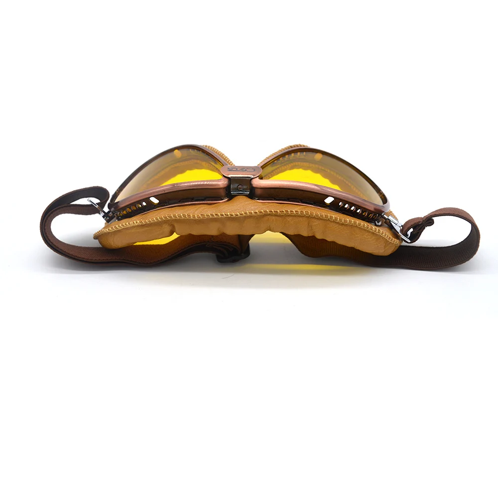 Motorcycle OTG Goggles Motorbike Retro Vintage Pilot Style Glasses Steampunk Face Mask Open Half Helmet Yellow