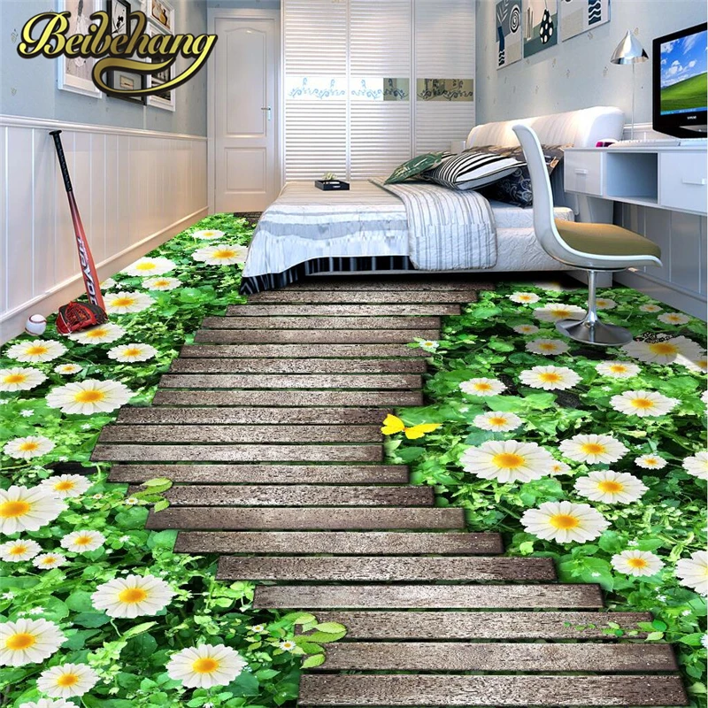 

beibehang Custom Flowers trees board path Mural Wallpaper 3D Floor Paintings Living Room Bedroom Vinyl Self-adhesive wall paper