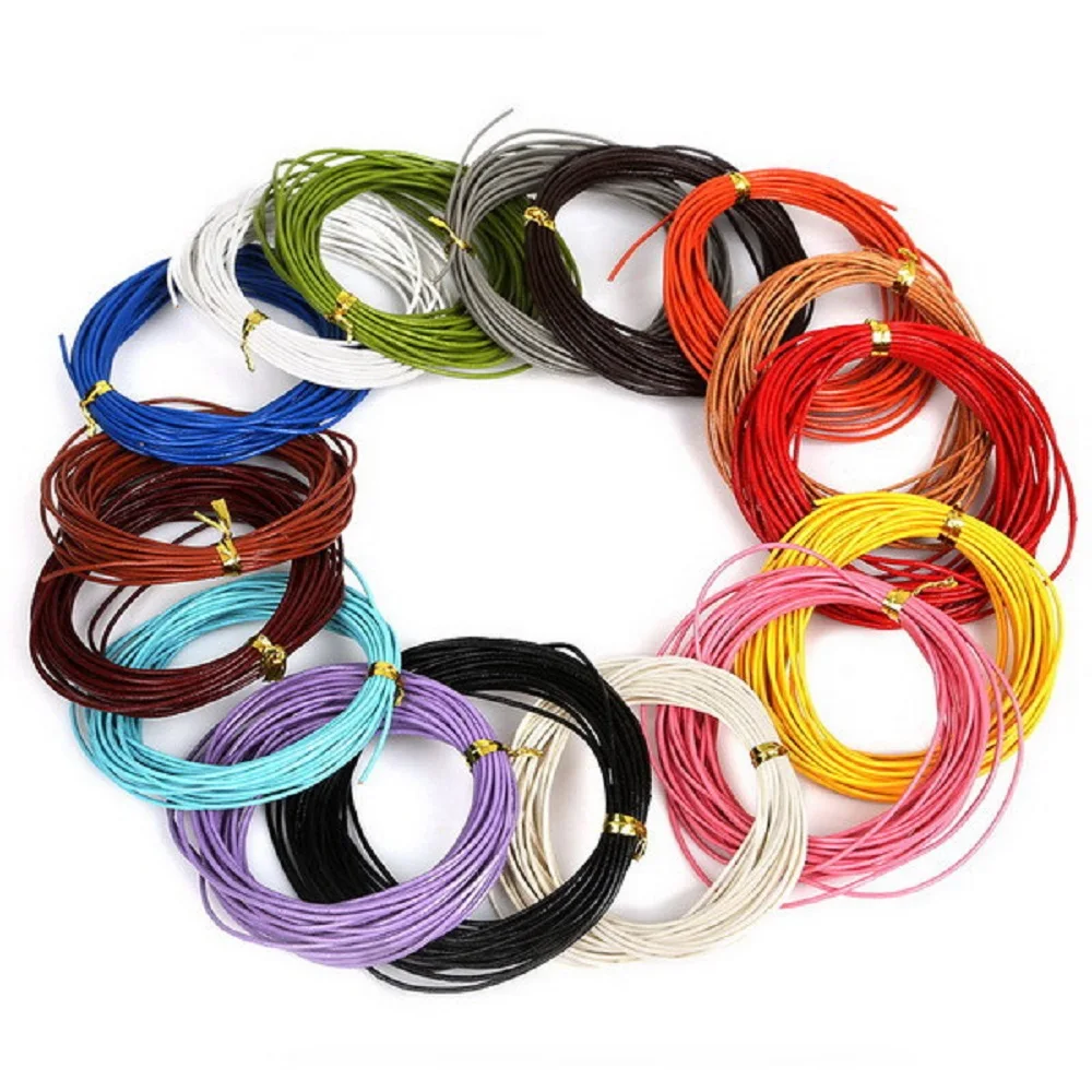 5M/strand 1mm okrągły prawdziwy skórzany sznurek do biżuterii/drut/nici/kamyki na łańcuszku sznury na naszyjnik bransoletka DIY ocena biżuterii