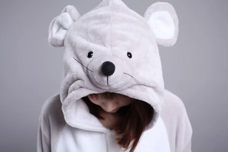 Erwachsene Flanell Kigurumi Tier Kostüm Grau Ratte Mäuse Frauen oder männer Onesies Pyjama für Halloween Karneval Party