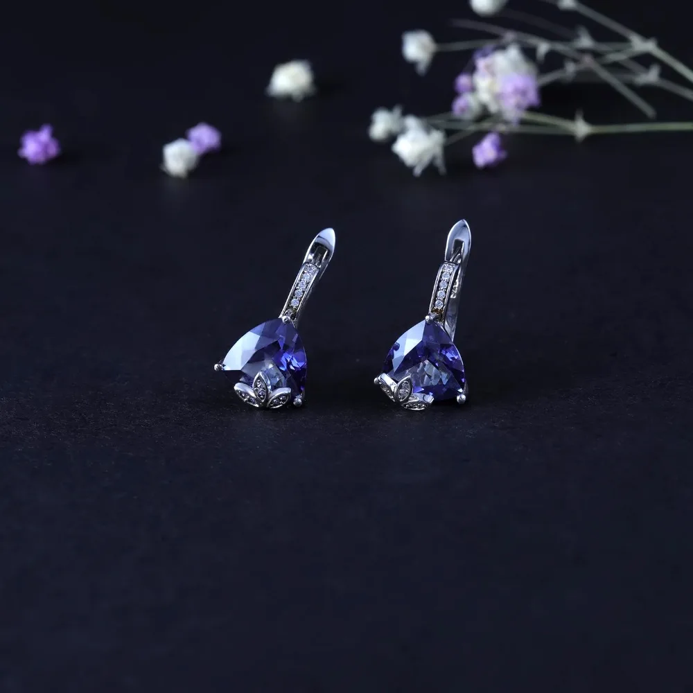 GEM'S BALLET 6.10Ct Natural Iolite Blue Mystic Quartz Triangle Earrings 925 Sterling Silver Stud Earrings For Women  Engagement