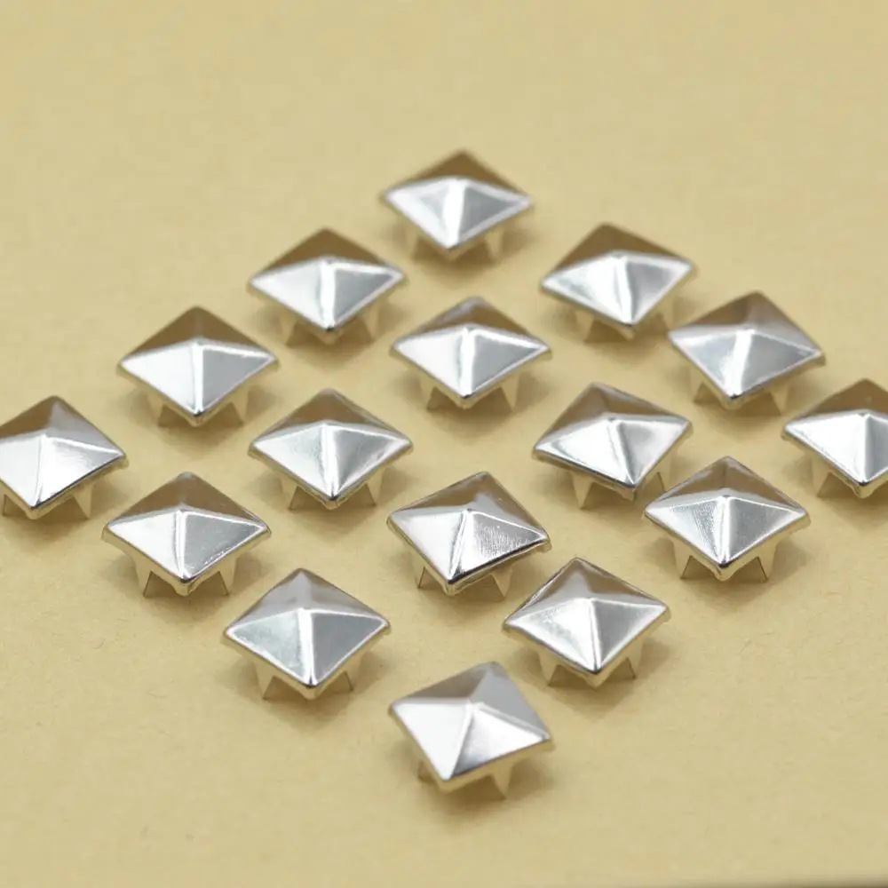 KALASO 100PCS 8mm/10mm/12mm Silver Pyramid Square Claw Nails Rivets Diy Craft Accessories Wholesale Leathercraft Bag Garment