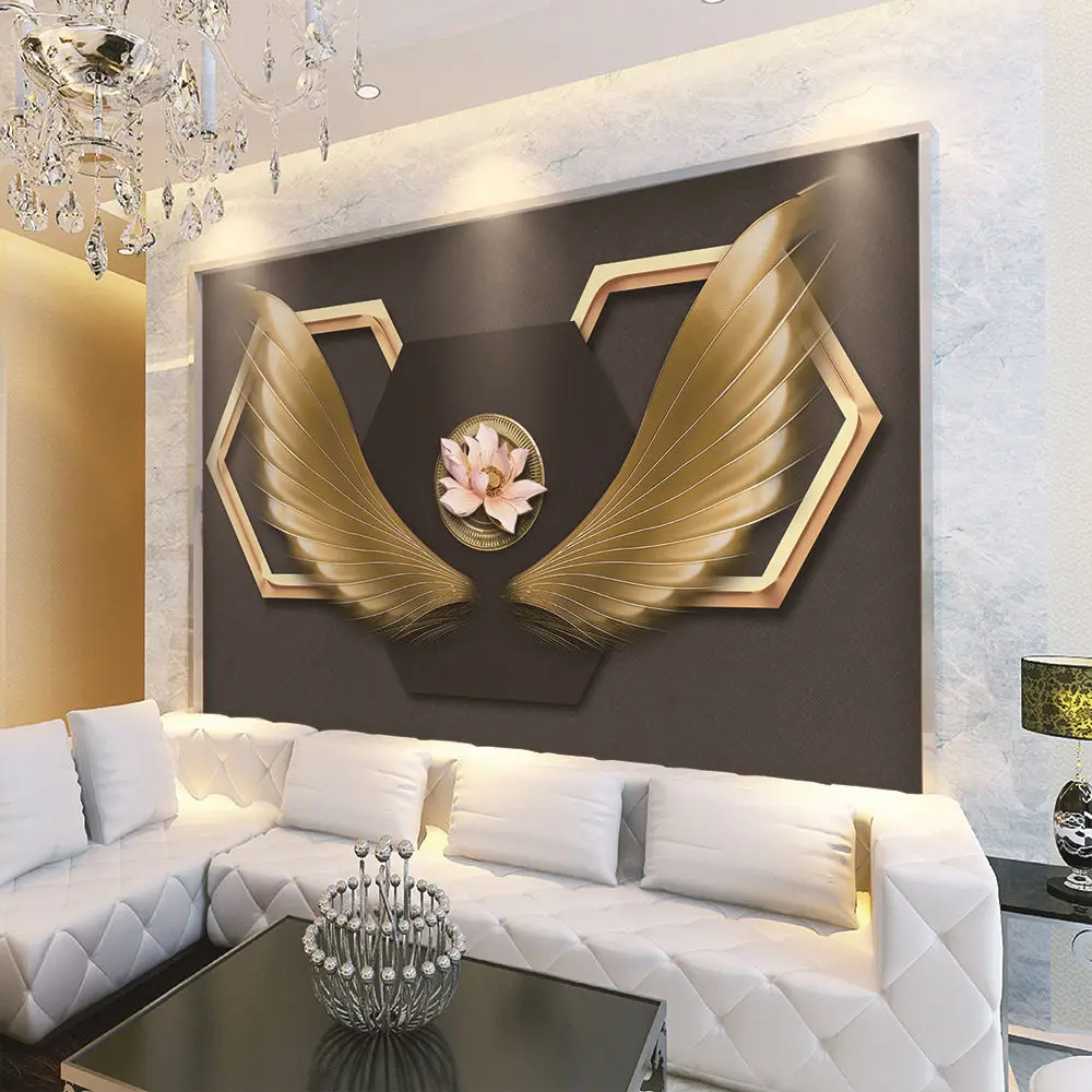 Custom wallpaper murals creative fashion angel wings wrought iron decorative wall - high-grade waterproof material