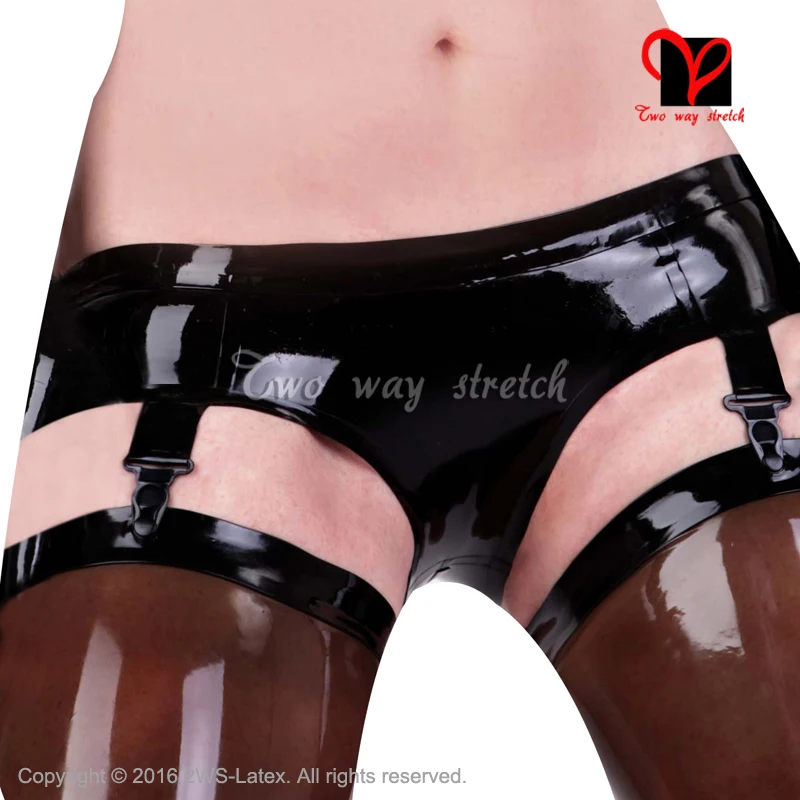 Black Latex Briefs Belt Girdle Garters Rubber Underpants Suspender Gummi Lingerie Underwear Panty Bottoms Kz-156