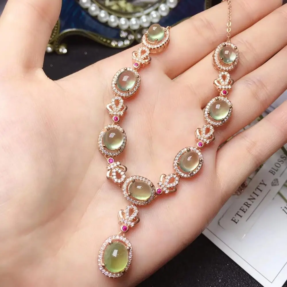 grape green prehnite gemstone necklace silver fine jewelry real natural gem grape color women party banquet anniversary gift