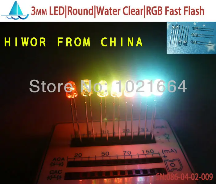 (200pcs/lot)(LED|Round 3MM) 3MM LED,Round Super Bright,Water Clear, RGB Fast Flash Emitting Color, Light Emitting Diode, F3MM