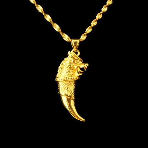 New Tiger Tooth Wolf Tooth Pendant Chain Yellow Gold Filled Trendy Mens Womens Necklace Gift