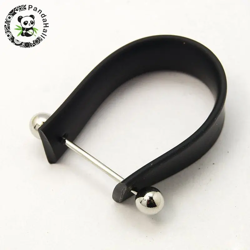 pandahall 50pcs Rubber Cord Ring Components with Brass Findings Black 10x19~28mm Fit for Fashionable Girl or Boy