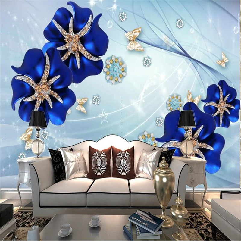 

beibehang Custom Photo Wallpaper Mural Wall Sticker Dream Blue Rose Flower TV Wall Background papel de parede 3d wallpaper