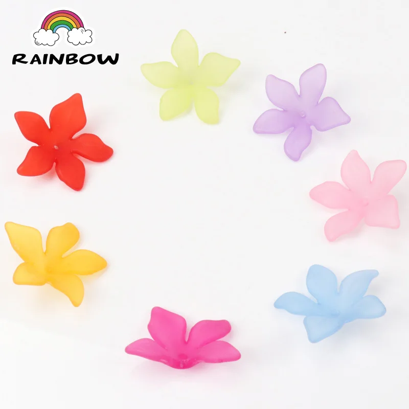 Mixed Colors Flower Shape Frosted Acrylic Beads Caps For Jewelry making 27mm 50pcs