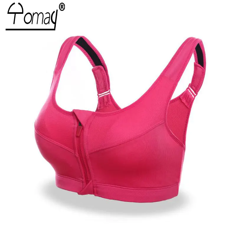 XL-2XL Yomay Women Sport Bra Professional Front Zipper Running Yoga Bra Vest Push Up Shockproof Wirefree Crop Top Fitness Bra