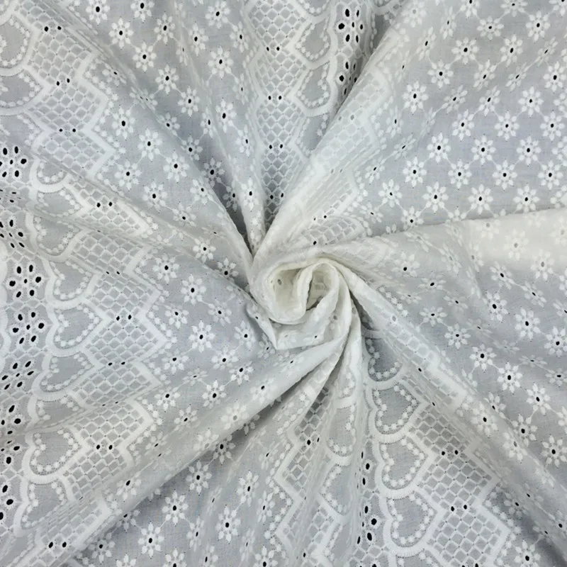 Off White Embroidered Eyelet Lace Cotton Fabric For Blouse Skirt Cloth Skirts Wedding Patchwork 1 yard