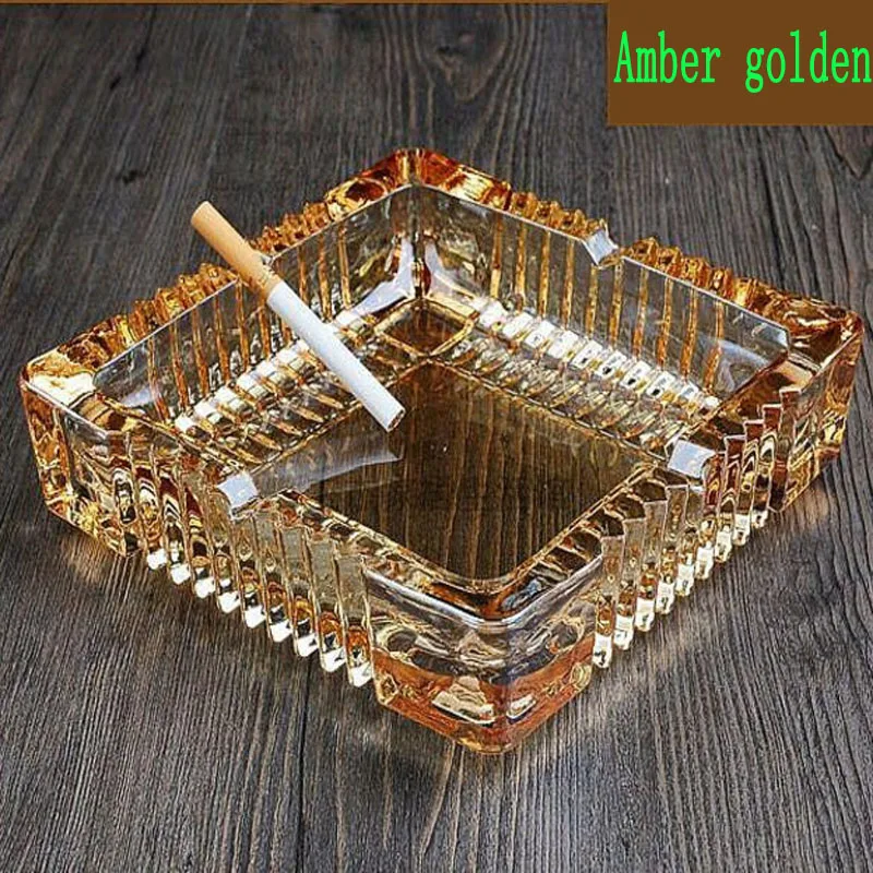 Square Golden Crystal Ashtray High-grade Refined Glass Amber Gold Creative Living Room Office Cafe Hotel cigarette ashtray