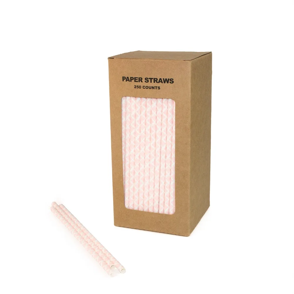 

Free Shipping 100% Biodegradable Paper Straws For Birthday Party, Pink Damask Paper Straws 250 Counts Box