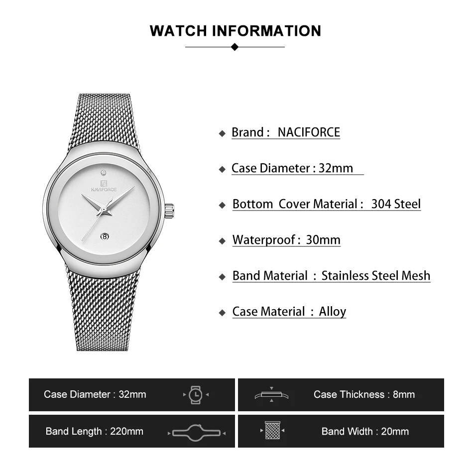 NAVIFORCE Fashion Watch for Women Quartz Waterproof Day Display Stainless Steel Wristwatch Girl Bracelet Clock Relogio Feminino