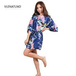 Zijde Satijn Bruid Bruidsmeisje Gewaad Bloemen Badjas Korte Kimono Robe Night Robe Badjas Mode Peignoir Voor Vrouwen