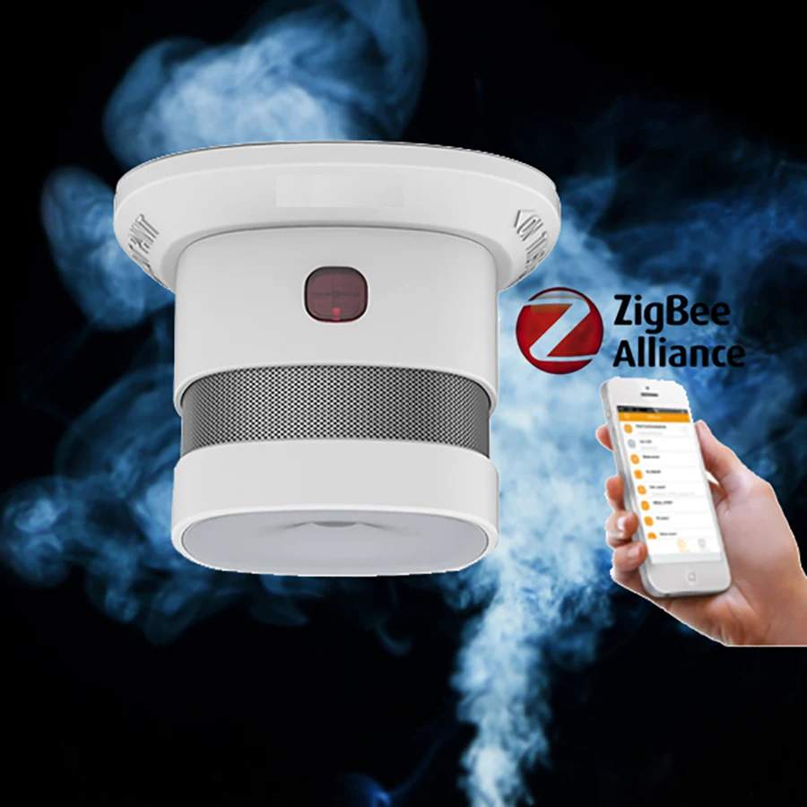 Sensor de fumaça do alarme de incêndio da bateria do detector 85db do fumo de zigbee 5 anos trabalhando ICS-2000, zigbee2mqt domoticz, deconz