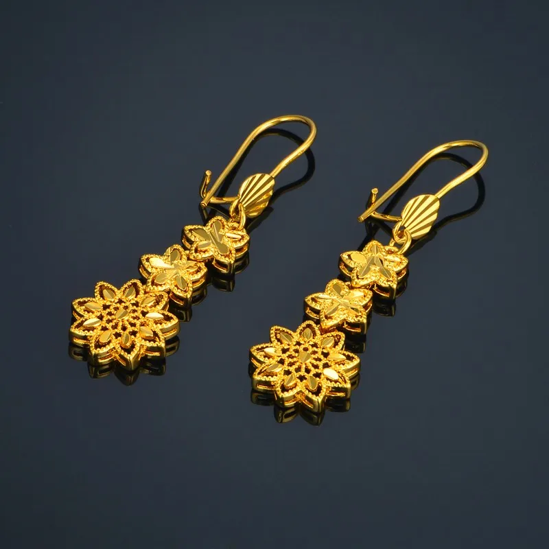 Fashion Korean Style Long Flower Drop Earrings Luxury Gold Color Wedding Earring Women Party Jewelry Gift