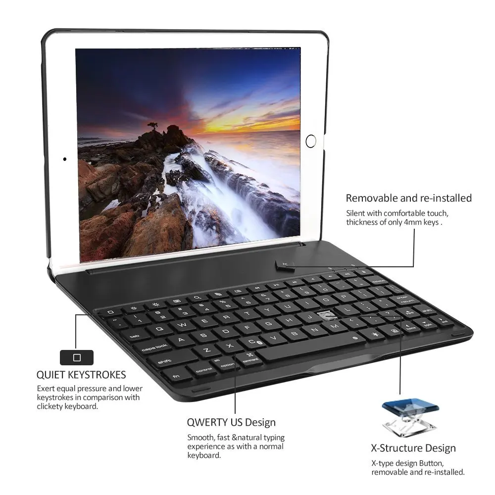 Landas Bluetooth Keyboard For iPad New 2017 2018 Tablets Cover For iPad 2018 keyboards Case With 7 Backlit Color For iPad Air