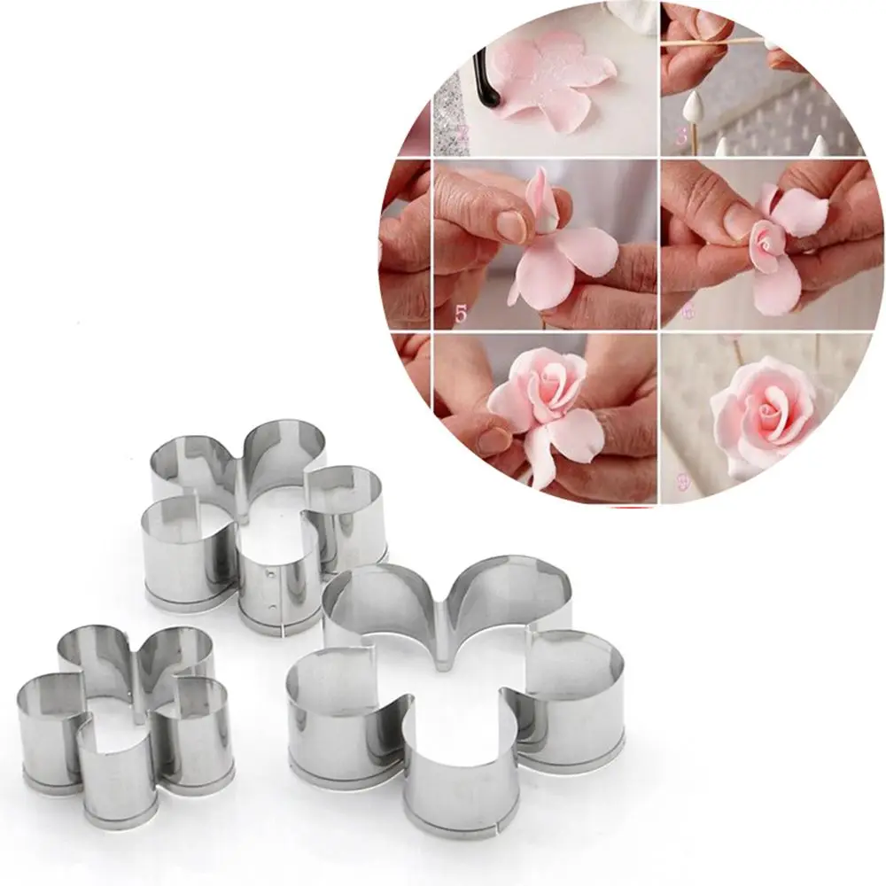 3Pcs/Set 3D Cake  Rose Petal Flower Cutter Mold Fondant Icing Fondant Decorating Mould Sugarcraft Tools Fondant Decoration