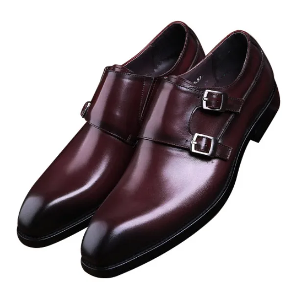 

Fashion Black / Brown Business Shoes Mens Dress Shoes Genuine Leather Wedding Shoes Man Formal Prom Shoes With Double Buckle