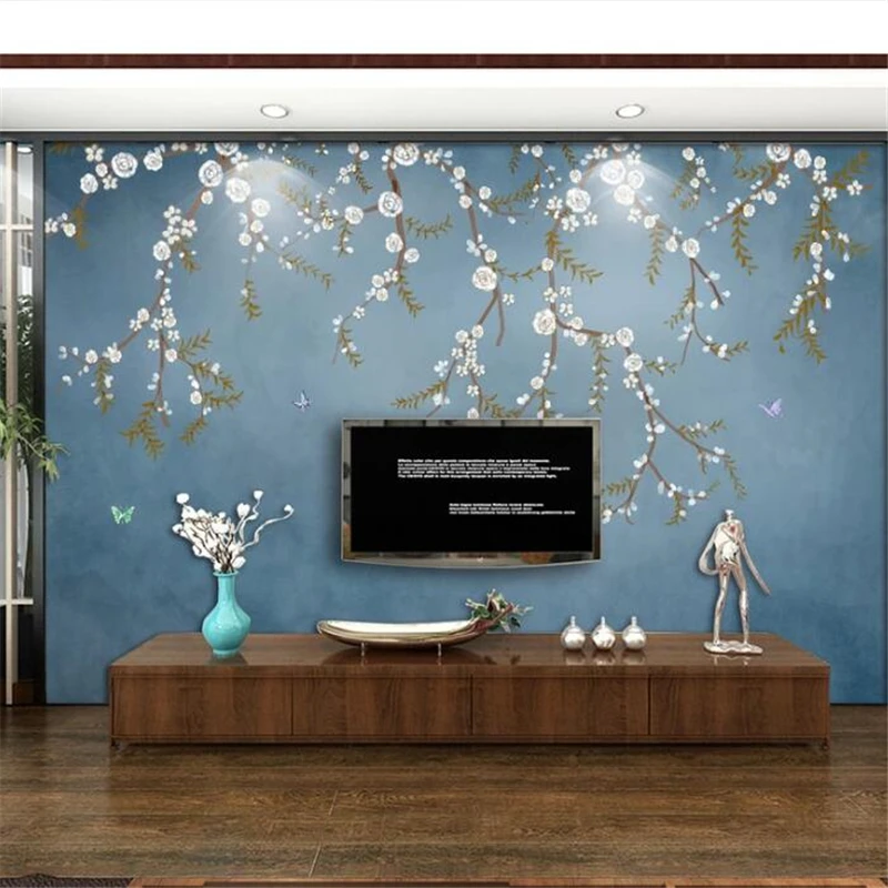 beibehang Custom wallpaper 3d mural new Chinese hand-painted plum blossom pen flower bird wall decoration painting 3d wallpaper