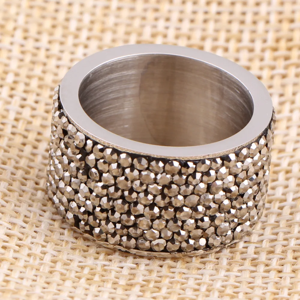 Wholesale  7 Row Jet Hematite Crystal 316L Stainless Steel Jewelry Ring Christmas gift