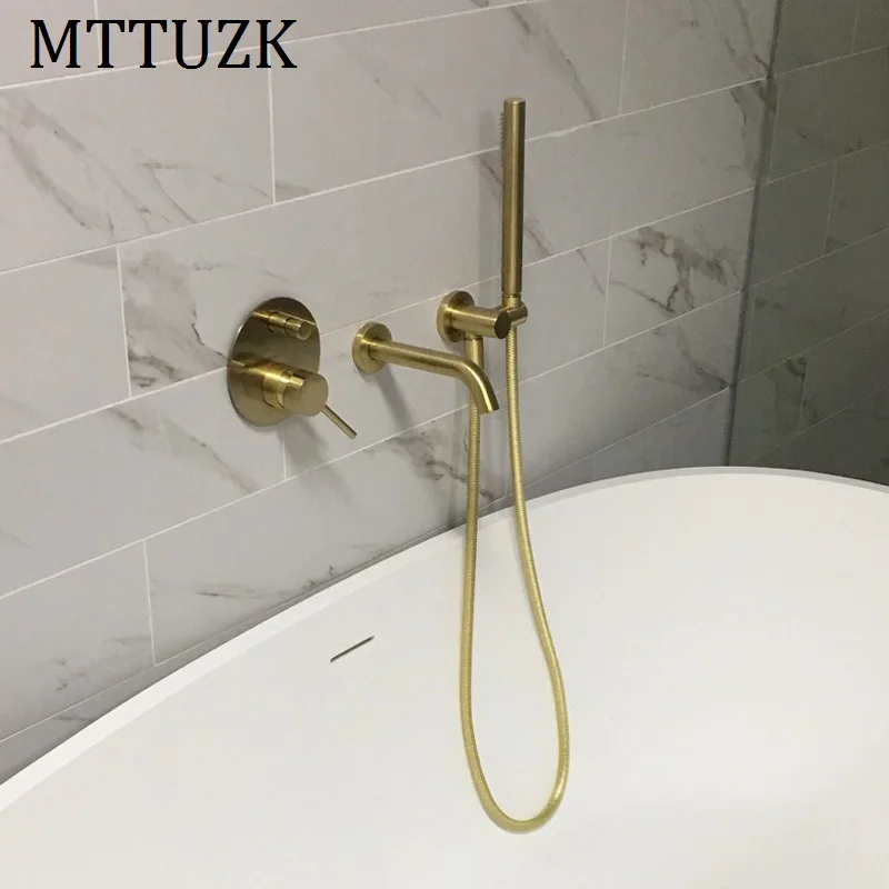 MTTUZK Brass Brushed gold Bathtub faucet With handsprays Hot and Cold Mixer Faucet Set Rose gold Wall Mounted Bath Shower Faucet