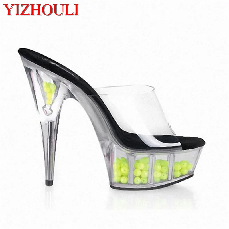 

Sexy Fashion 6 Inch Lady's Heels Party Crystal Shoes 15cm Red Beading Clear Sandals Classic Spike Heels Women Slippers