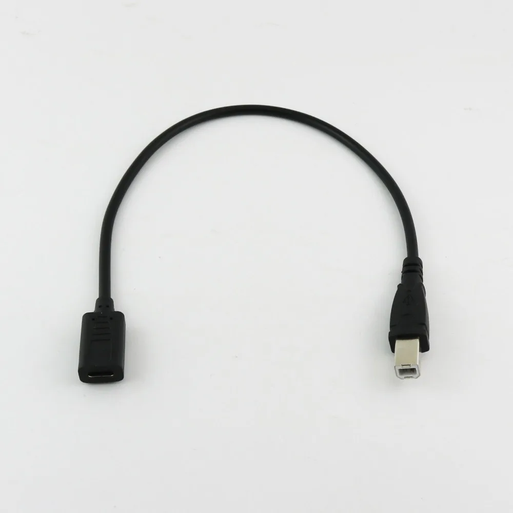 1x USB 3.1 Type C Female to USB 2.0 B Male Plug Printer Scanner Data Connector Adapter Cable Cord 1ft/30cm