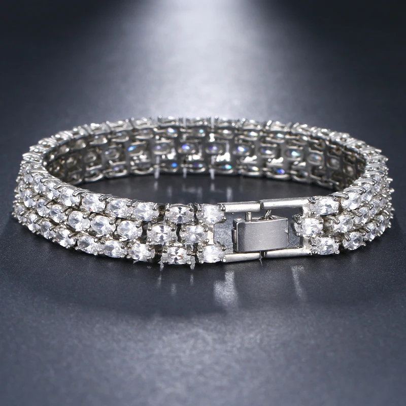 EMMAYA 3 Layers Silver Color Bracelet with Shiny Crystal New Fashion CZ Women Bracelets Bangles