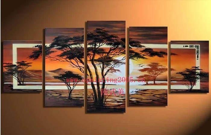 

100% Handmade 5 Pcs Modern Picture On Canvas Oil Painting For Living Rroom Decor Wall Art Pictures Africa Landscape