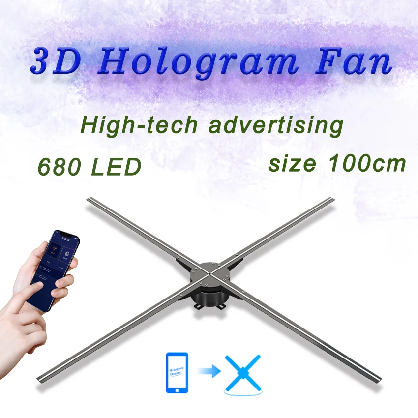 100cm larger visual 3D hologram fan 3D LED Fan hologram display holographic advertising light wifi app contral hologram effect