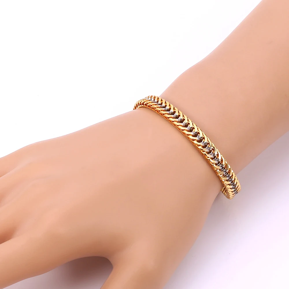 U7 Mens Bracelets Gold Color Two Tone Gold Trendy 5 MM 21 CM Franco Chain Bracelet Men Jewelry H718 QC24