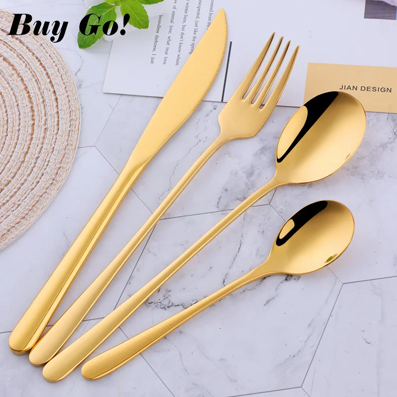 24pcs/lot 304 Stainless Steel Dinnerware Set Korean Style Luxury Portable Gold Cutlery Set Top Knifes Tablespoons Forks for Food