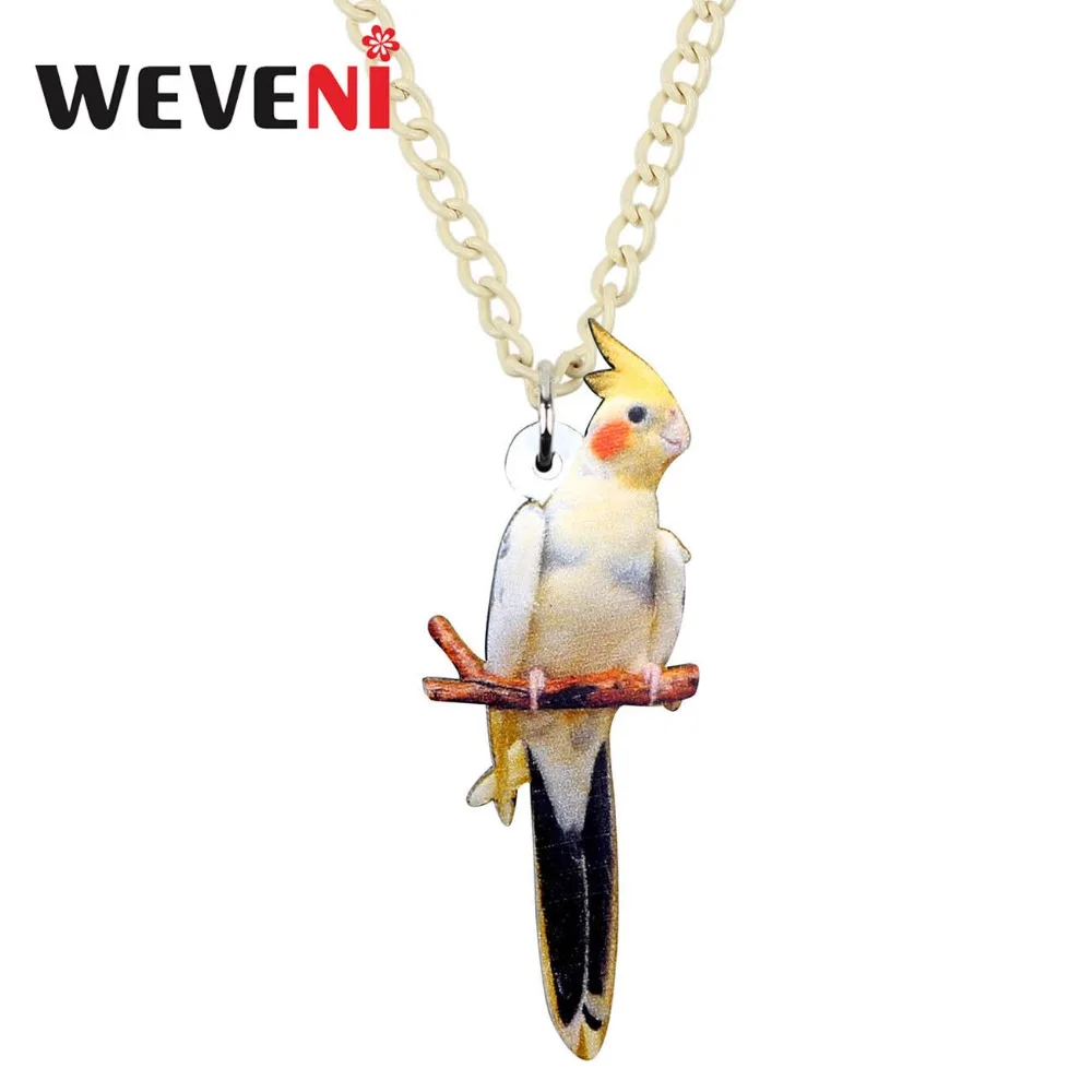 WEVENI Acrylic Elegant Cockatoo Bird Necklace Pendant Collar Choker Fashion Animal Pet Jewelry For Women Girls Teens Decoration