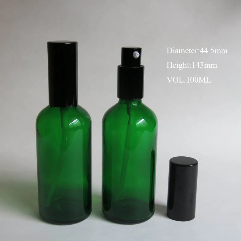 wholesale 100 pcs 100ml Green Glass Bottle With Lotion Pump, 100 ml glass Essential Oil Glass Bottle, Empty Packing Bottles