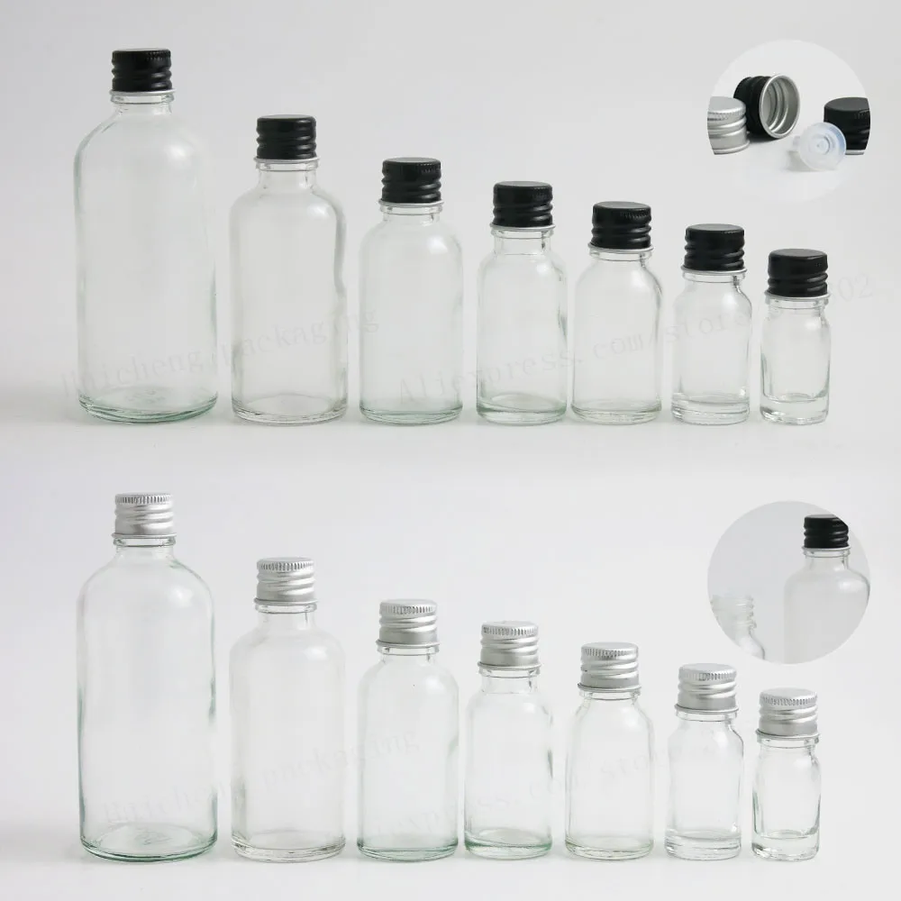 

Transparent Glass Essential Oil Container With white Black Tamper Evident Cap PE Reducer 5ml 10ml 15ml 20ml 50ml 100ml 200pcs