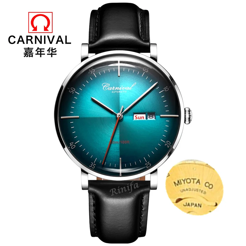 Carnival automatic men watch luxury brand MIYOTA mechanical watches men genuine leather clock uhr kol saati reloj hombre relogio