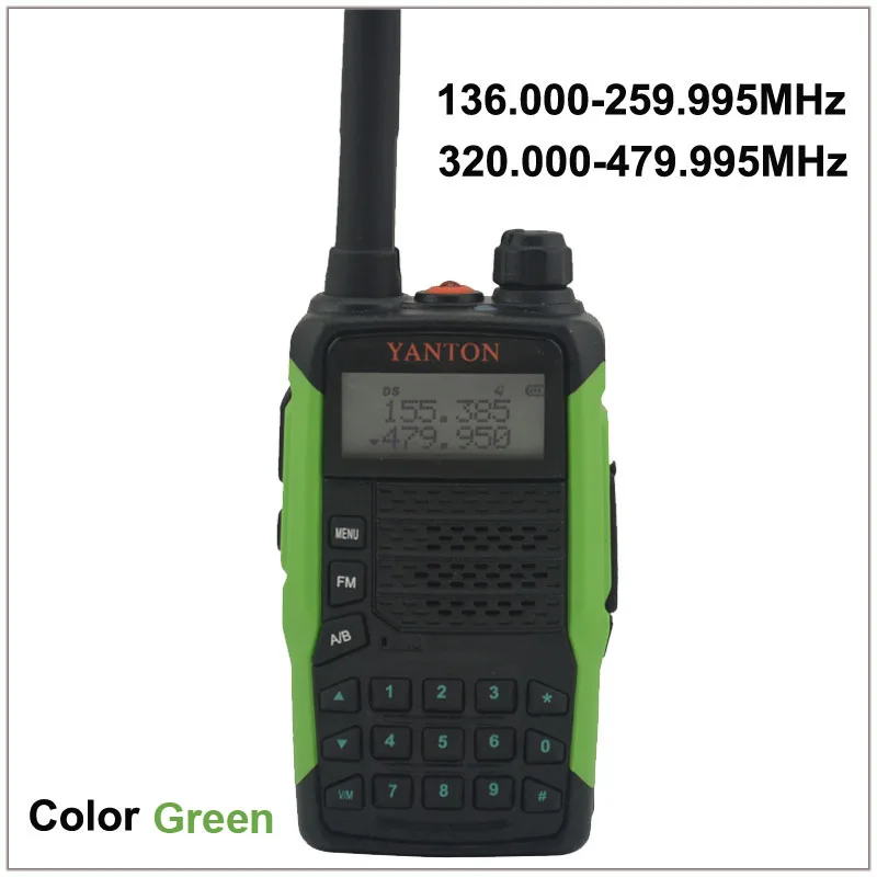 

TX & RX both from 136.000-259.995MHz & 320.000-479.995MHz Dual Band FM Portable Two-way Radio YANTON GT-03 Color Green